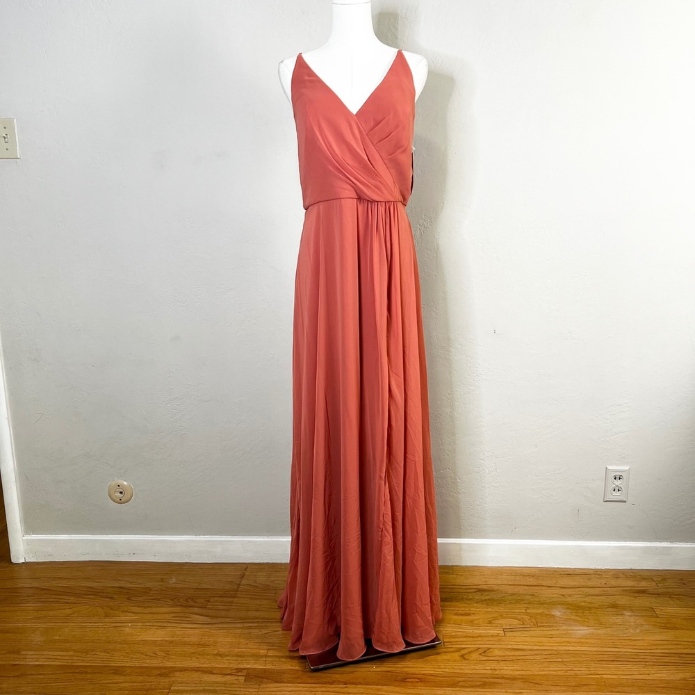 AFTER SIX 1557 Lux Chiffon Surplice Maxi Dress‎ Terracotta Size 14 Bridesmaid